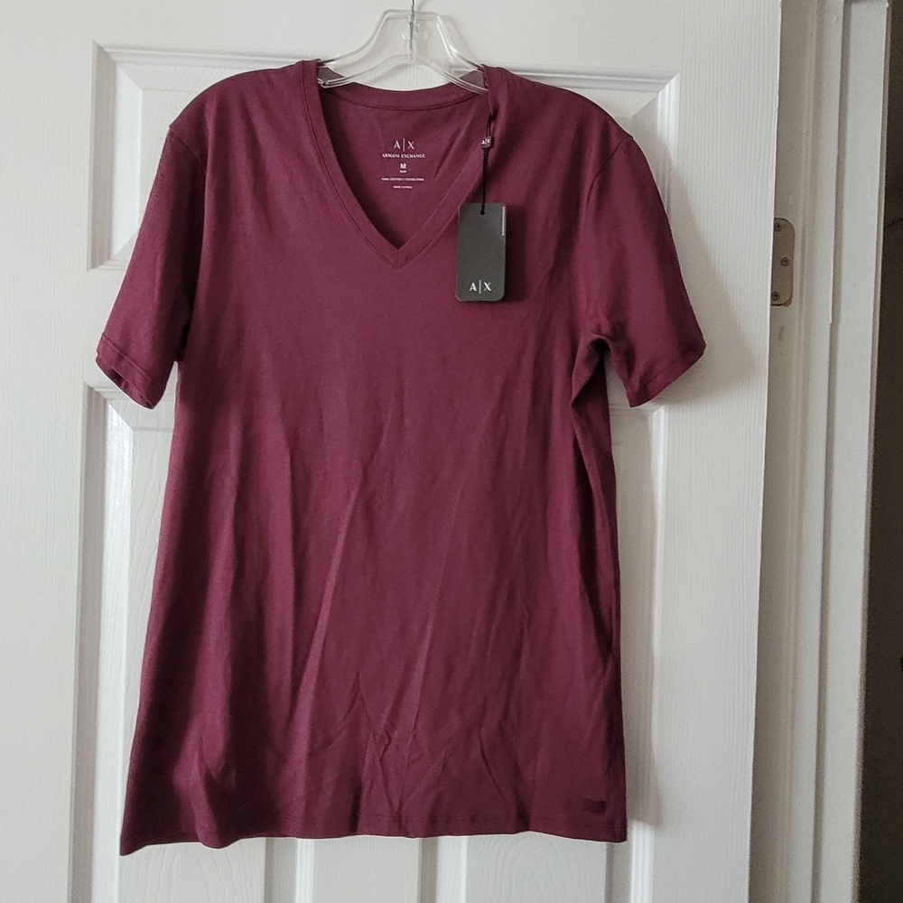 Armani Exchange Men's V-Neck T-Shirt - Deep Burgundy